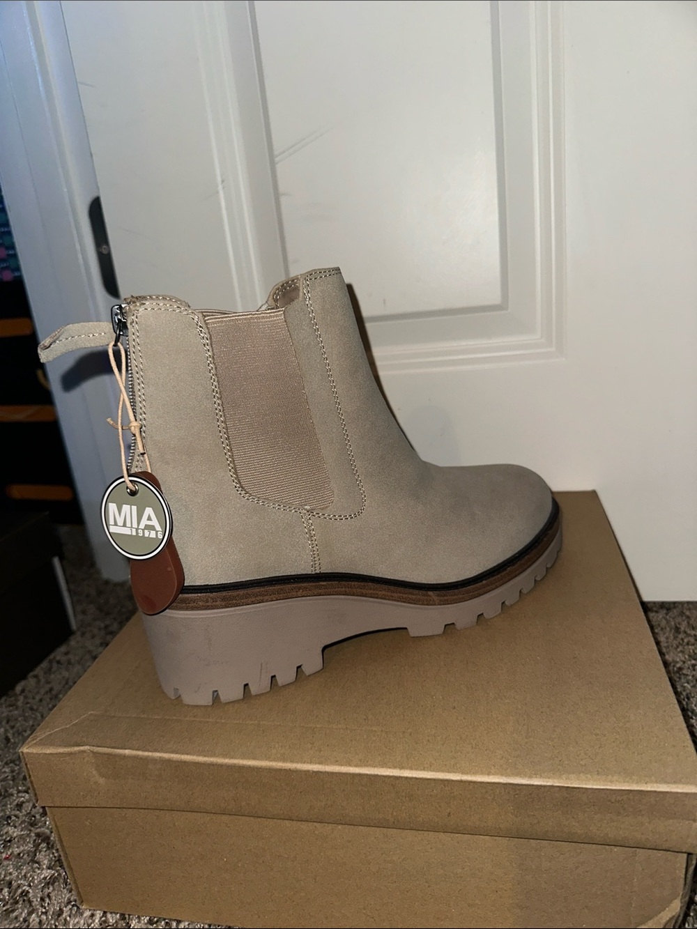 MIA Taupe Chunky Chelsea Lug Ankle Boots